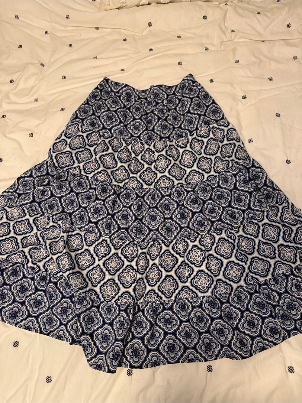 Boden Blue and White Geometric Maxi Skirt